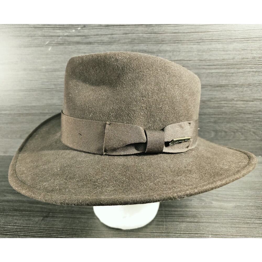 Indiana Jones Men's Brown Wool Felt Fedora Hat Headwear Collection Pin Large